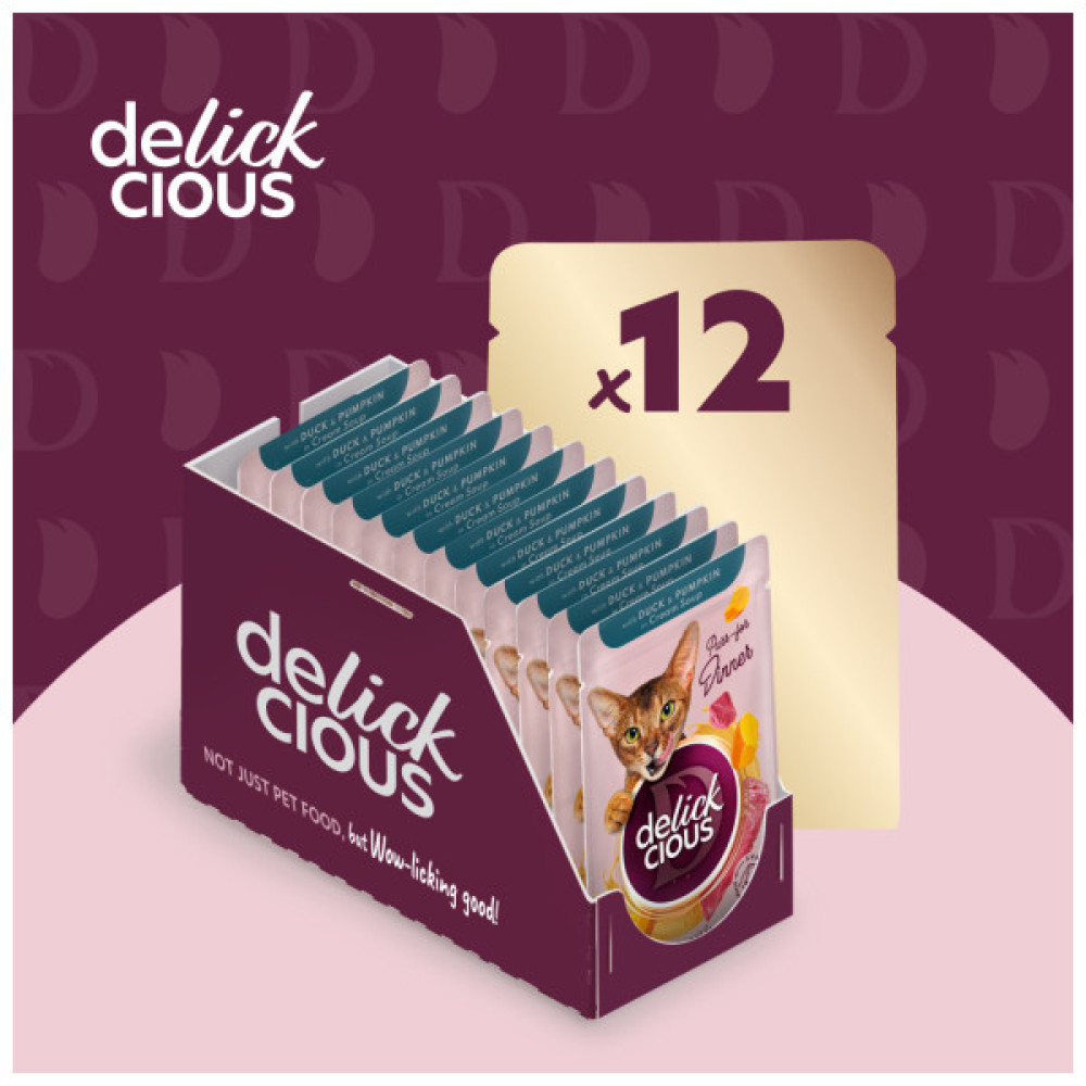 Вологий корм для кішок Delickcious Смужки з качкою та гарбузом в крем-супі 85 г (4820269141797)