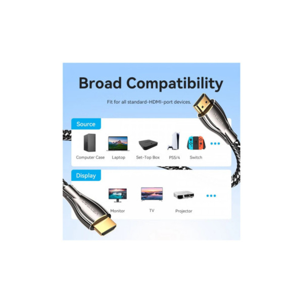 Кабель мультимедійний HDMI M to HDMI M 2.0m V2.0 4K60Hz braided zinc alloy black Vention (ALMBH)