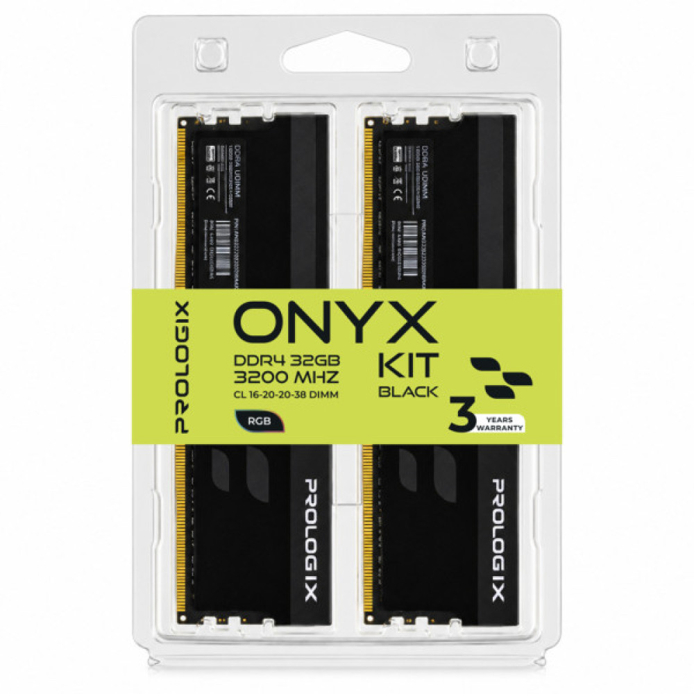 Модуль пам'яті для комп'ютера DDR4 32GB (2x16GB) 3200 MHz Onyx Black RGB Prologix (PRO32GB3200YBR4K)