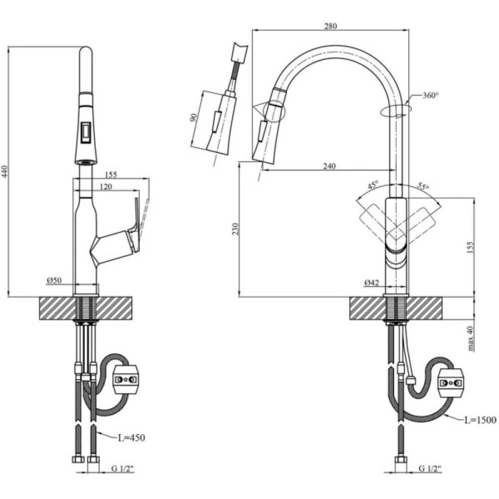 Змішувач Kroner Graz-GRP030-T + змішувач Graz-GRP010 (CVS30148)