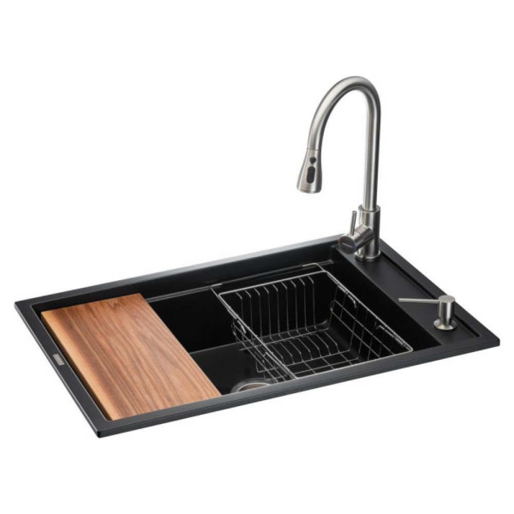 Мийка кухонна GRANADO Basic Artes black shine (+ змішувач Campo LUX inox + дозатор Redondo inox + коши (ksg1101)