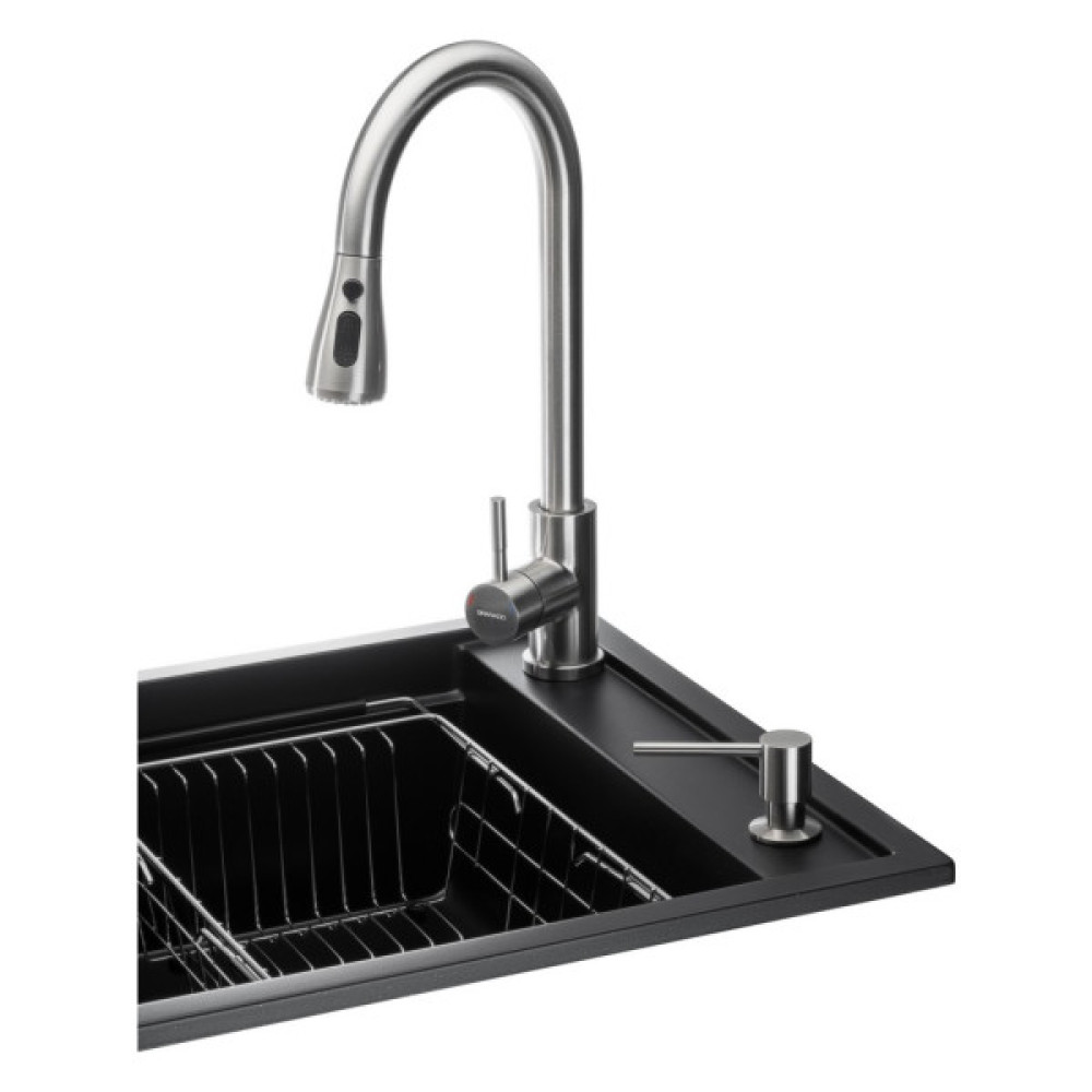 Мийка кухонна GRANADO Basic Artes black shine (+ змішувач Campo LUX inox + дозатор Redondo inox + коши (ksg1101)