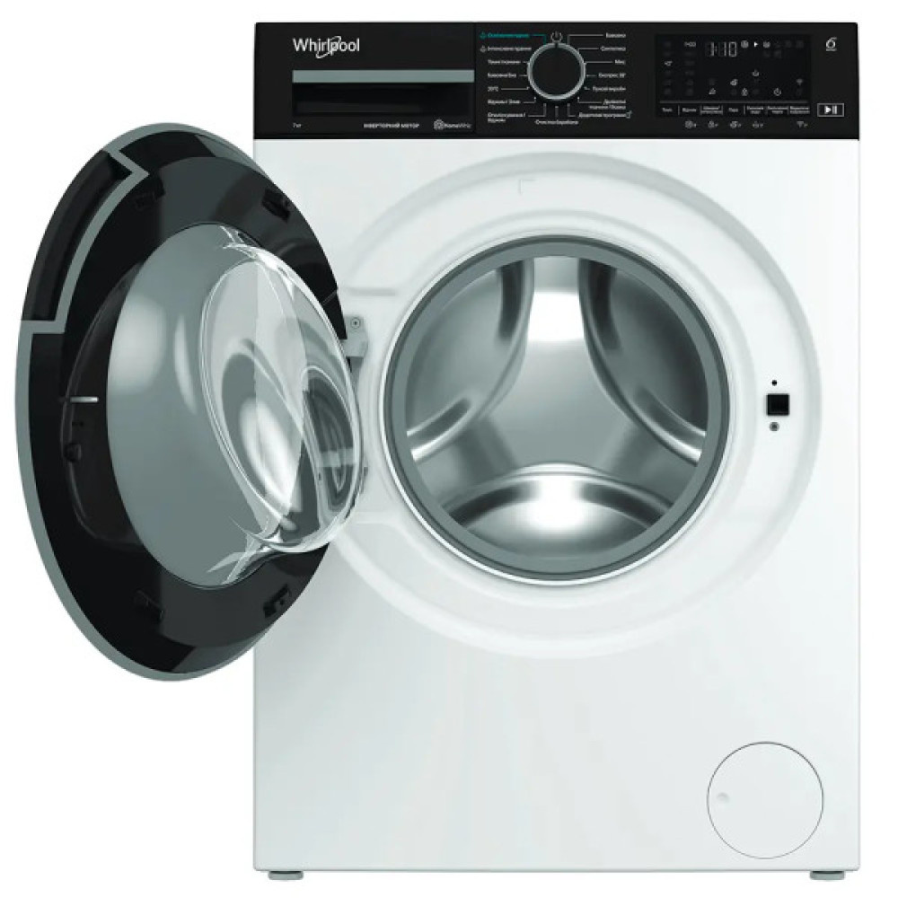 Пральна машина Whirlpool фронтальна, 7кг, 1400, A, 49.6см, дисплей, пара, інвертор, люк чорний, білий