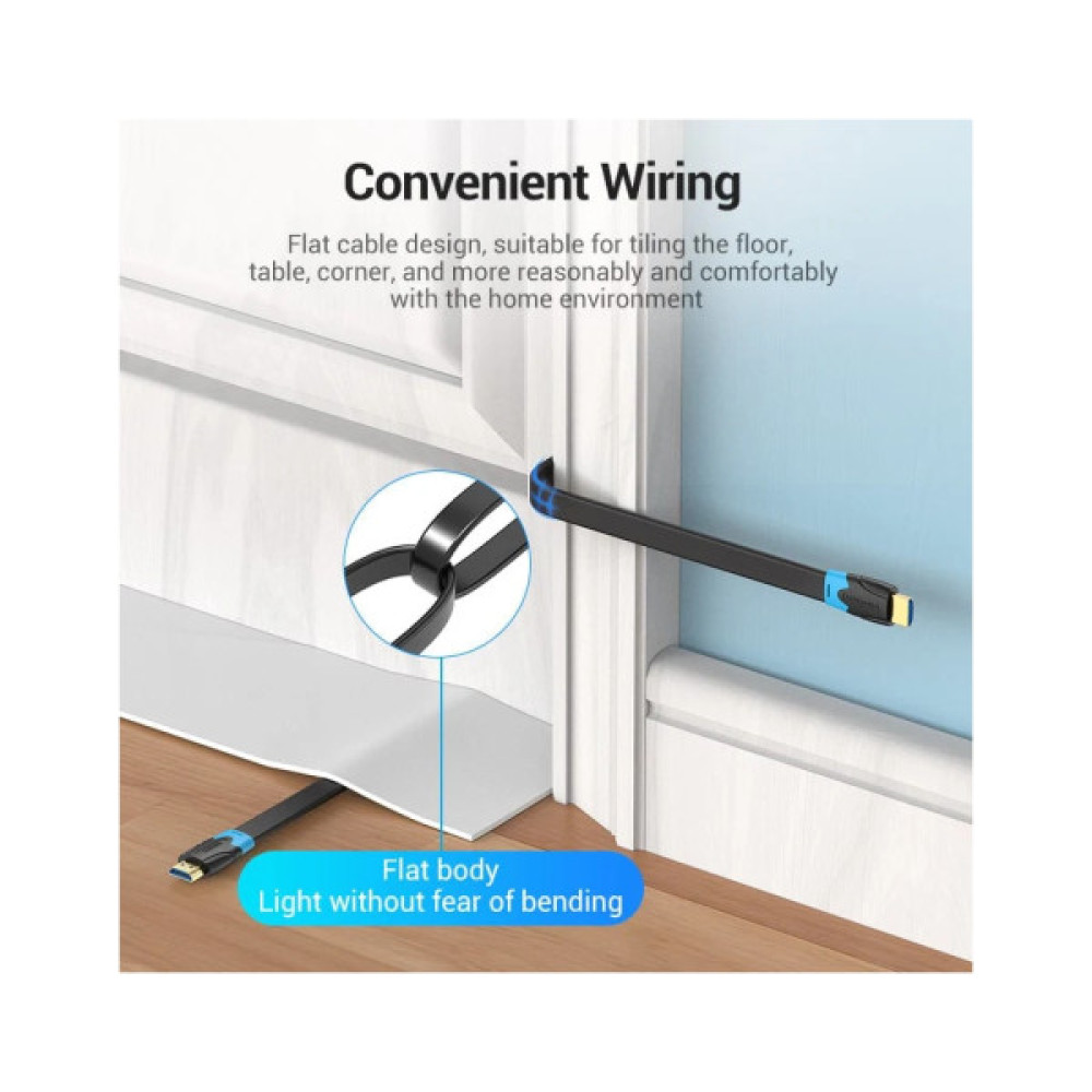 Кабель мультимедійний HDMI M to HDMI M 2.0m flat black Vention (AAKBH)