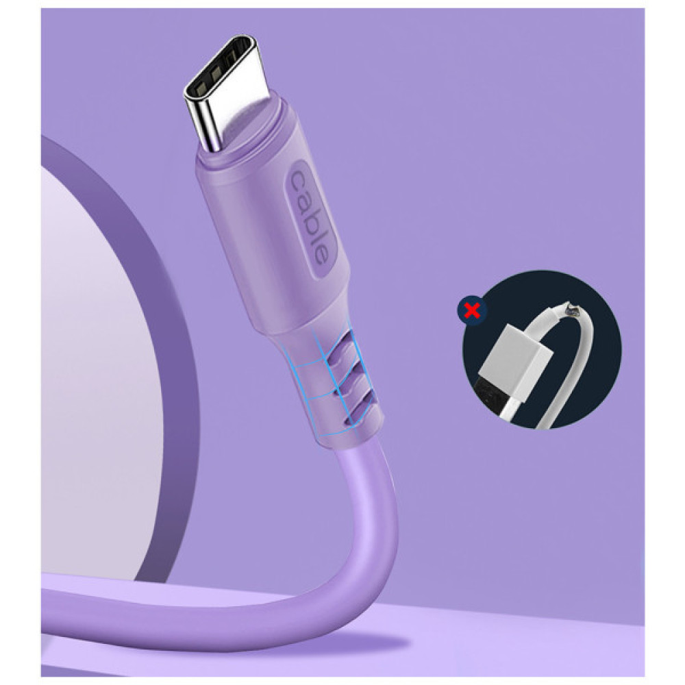 Дата кабель USB 2.0 AM to USB-C 1.0m soft silicone violet ColorWay (CW-CBUC044-PU)