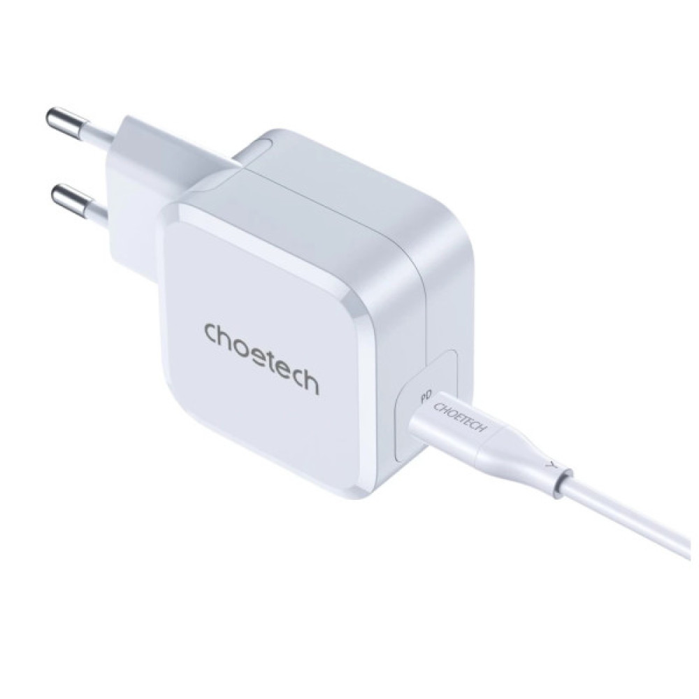 Зарядний пристрій Choetech USB-C PD45W QC3.0/PPS GaN (PD8007-EU-WH)