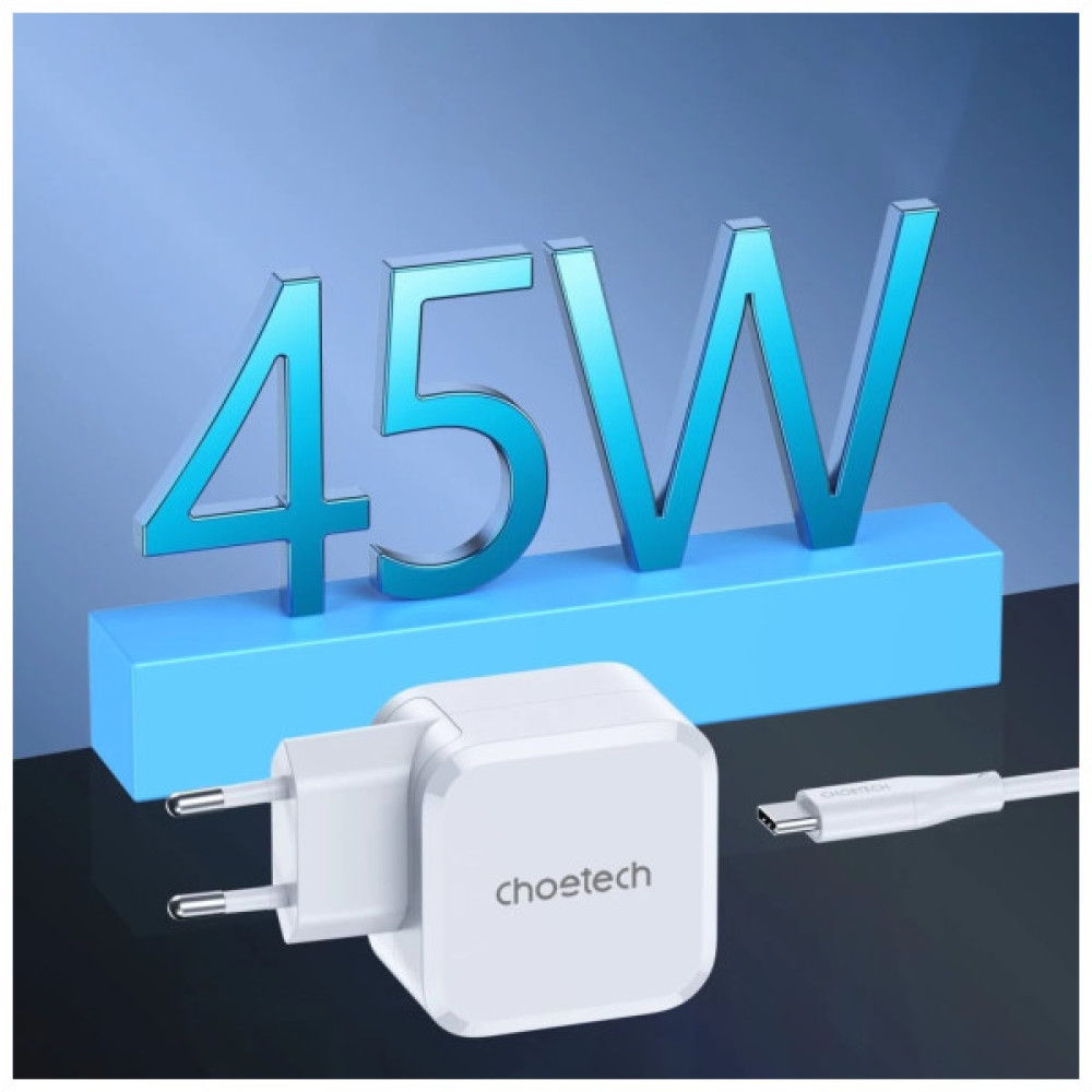 Зарядний пристрій Choetech USB-C PD45W QC3.0/PPS GaN (PD8007-EU-WH)