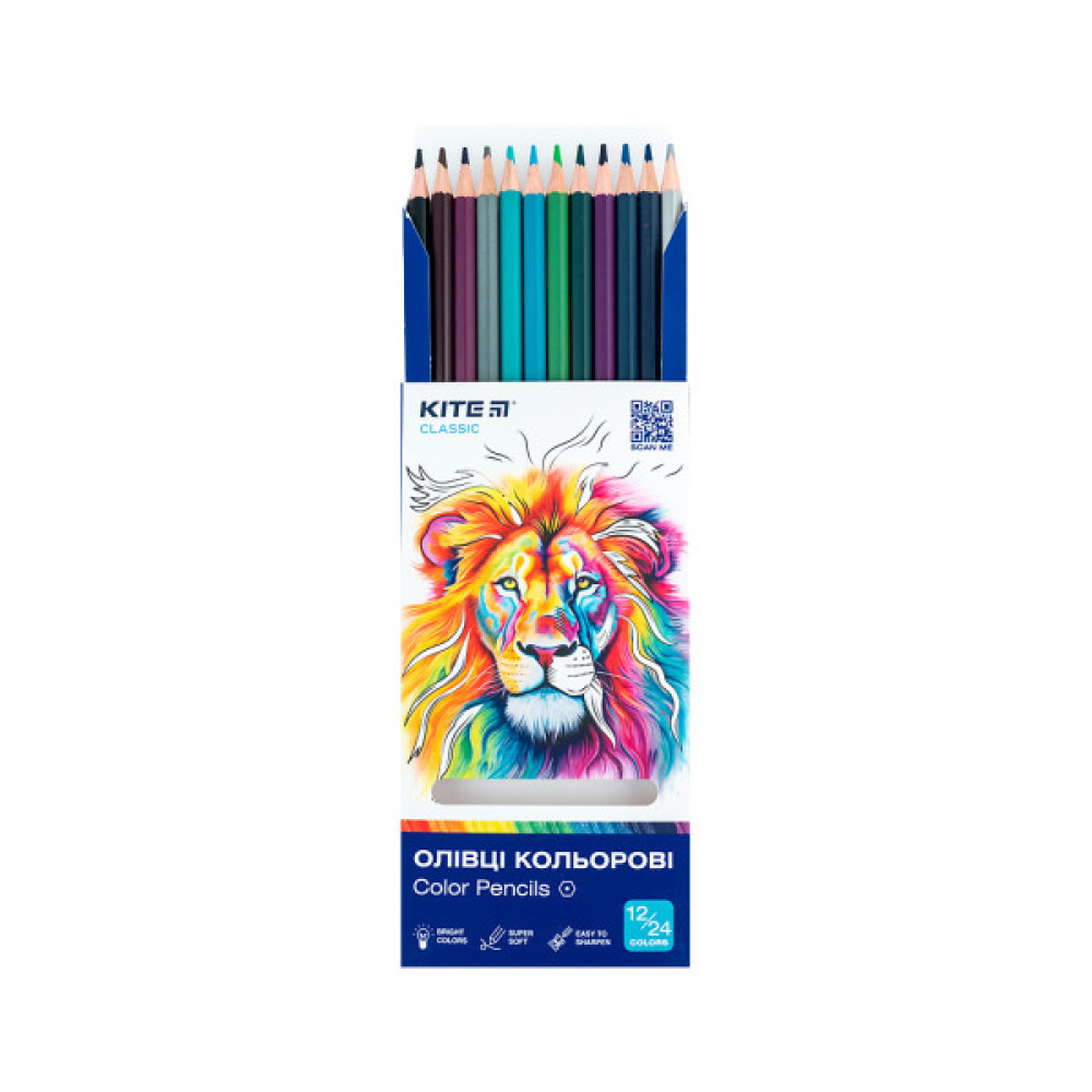 Олівці кольорові Kite Classic двосторонні, 12 кольорів (K-054)