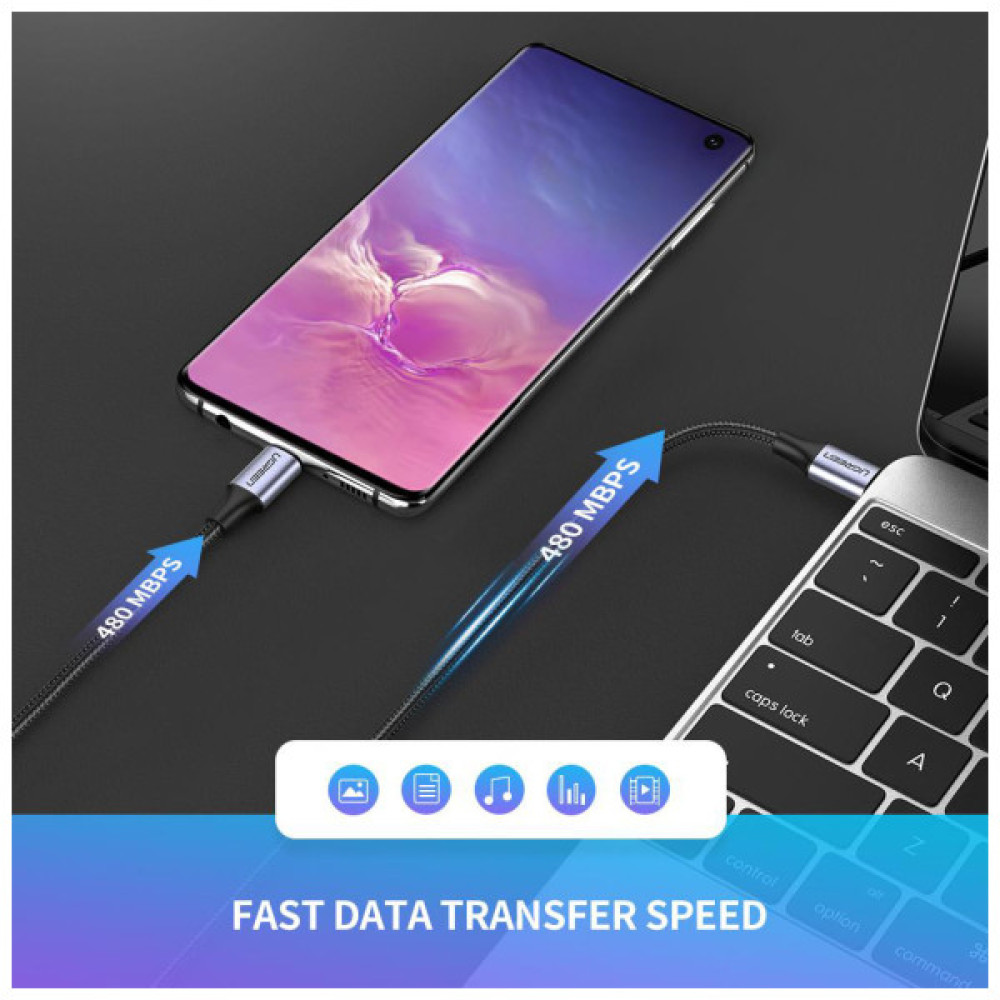 Дата кабель USB-C to USB-C 0.5m 3A 60W US261 black/gray Ugreen (50149)