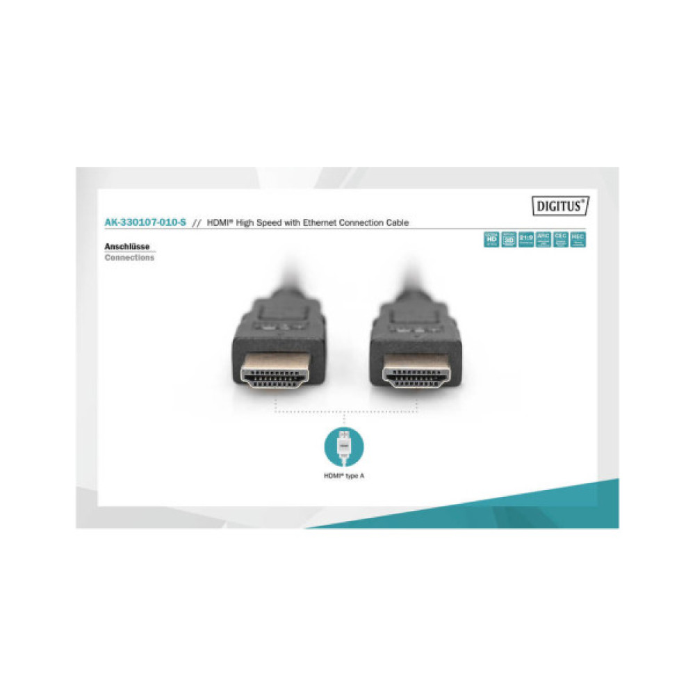 Кабель мультимедійний HDMI M to HDMI M 1.0m 4K Digitus (AK-330107-010-S)