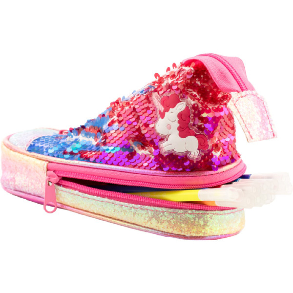 Пенал Cool For School у формі кеда з паєтками 2 відділення Рожевий (5987-pink)