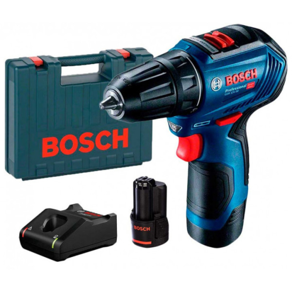 Шурупокрут-дриль акумуляторний Bosch Professional GSR 12V-30 12В 2x2.0А·год 30Нм 420·1600об/хв кейс 0.78кг