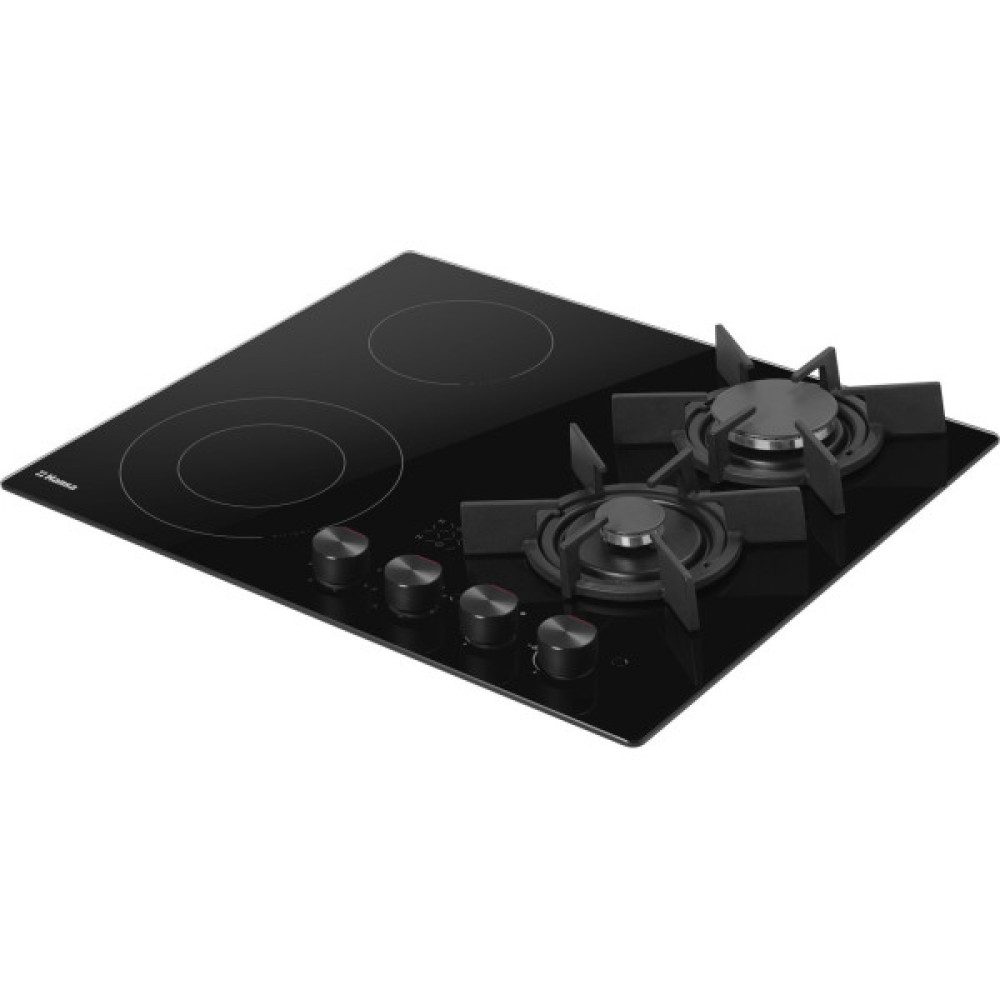 Варильна поверхня Hansa комбінована (2 газ + 2 електро), 59,2см, розширена зона, чавун, чорний