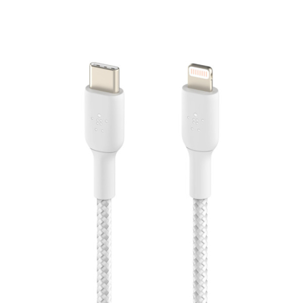 Кабель USB-C > Lightning заряджання/синхронізації Belkin 2м, 30Вт, Type-C, плетений, білий