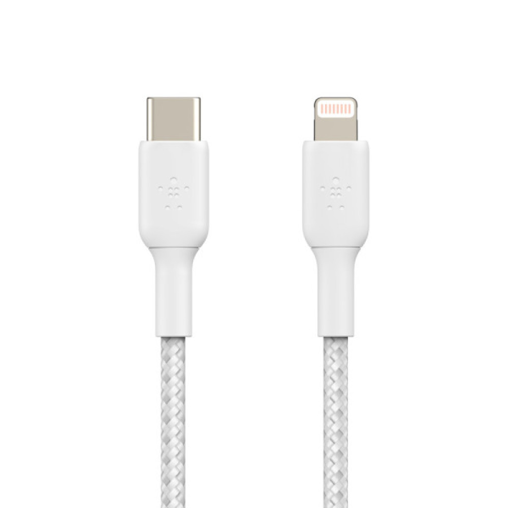 Кабель USB-C > Lightning заряджання/синхронізації Belkin 2м, 30Вт, Type-C, плетений, білий