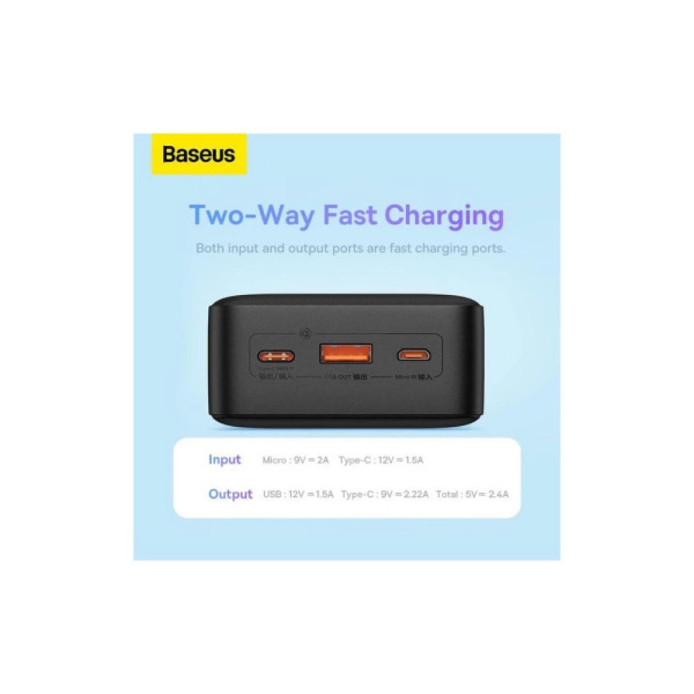 Батарея універсальна Baseus Airpow 30000mAh 20W PD/3.0, QC/3.0, black (PPQD090101)