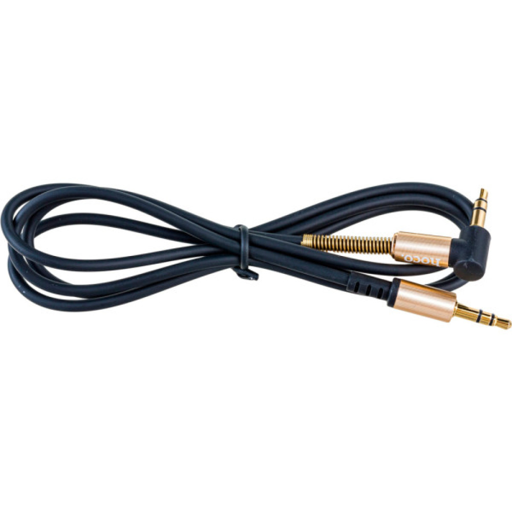 Кабель мультимедійний 3.5mm M to 3.5mm M 1.0m 90° corner Black HOCO (6957531025665)