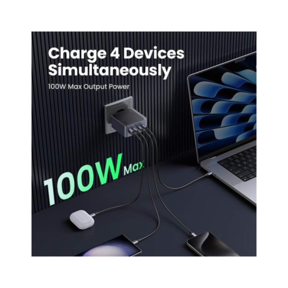 Зарядний пристрій Ugreen 4xUSB 100W (3xUSB-C+USB-A) Gan Nexode Fast Charger Grey X565 (35043)