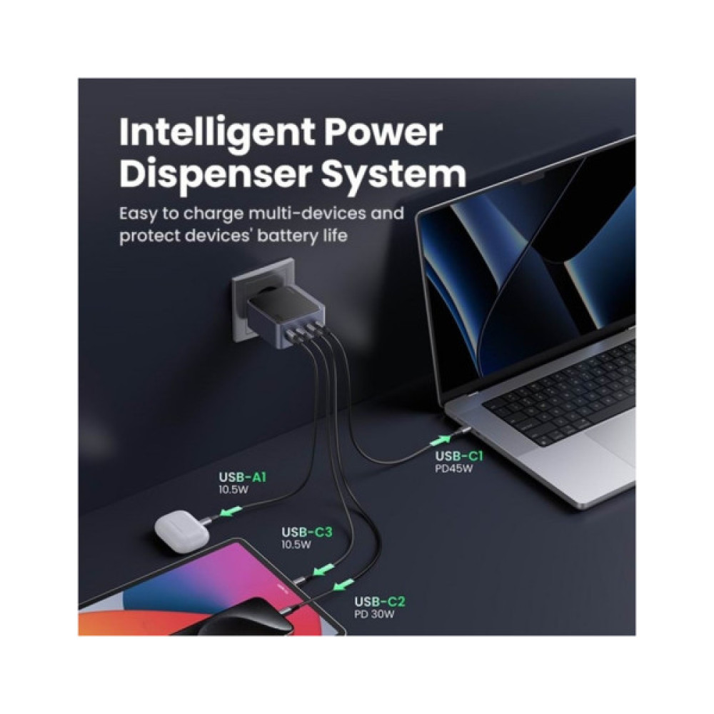 Зарядний пристрій Ugreen 4xUSB 100W (3xUSB-C+USB-A) Gan Nexode Fast Charger Grey X565 (35043)