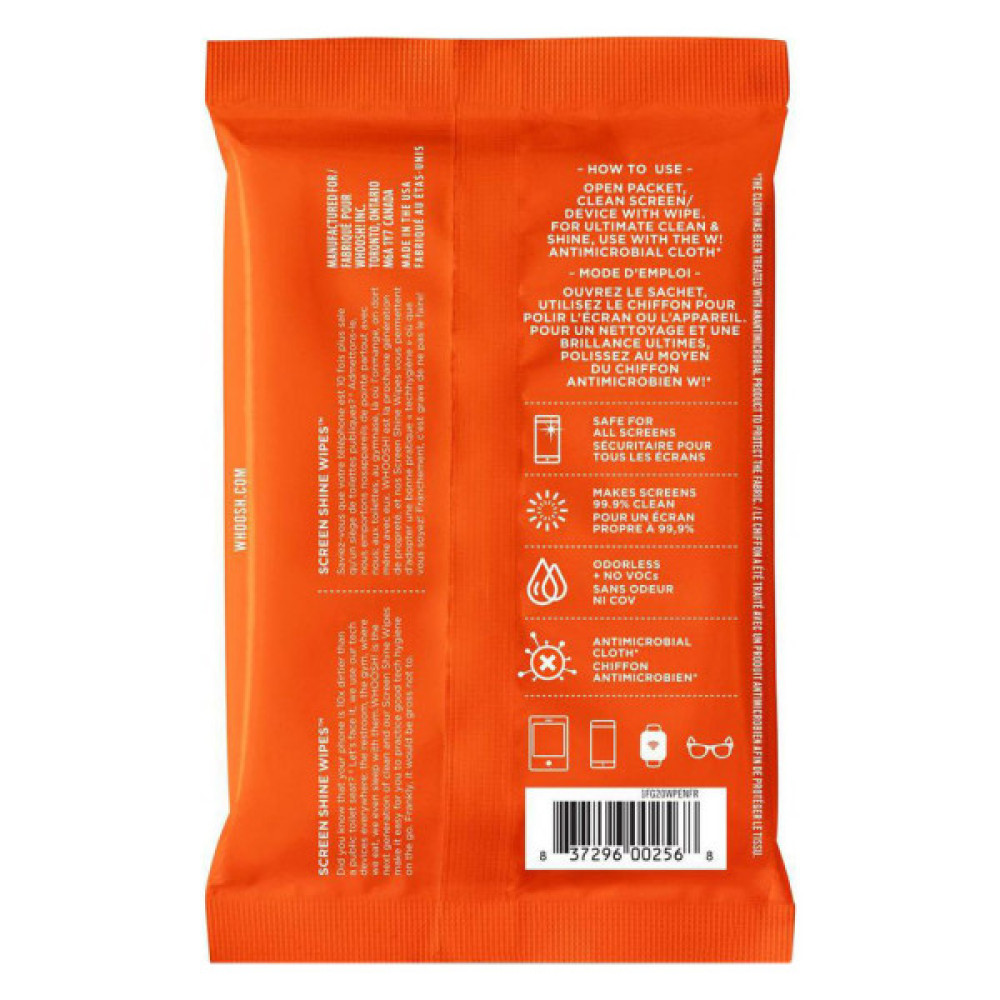 Серветки Whoosh! Screen Shine 20 WIPES 10х7cm + 1microfiber 14х14cm (1FG20WPENFR)