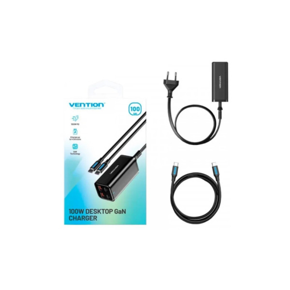 Зарядний пристрій Vention 4xUSB 100W (2xUSB-C+2xUSB-A) PD3.0/QC 3.0/GaN Black (FBSBG-EU)