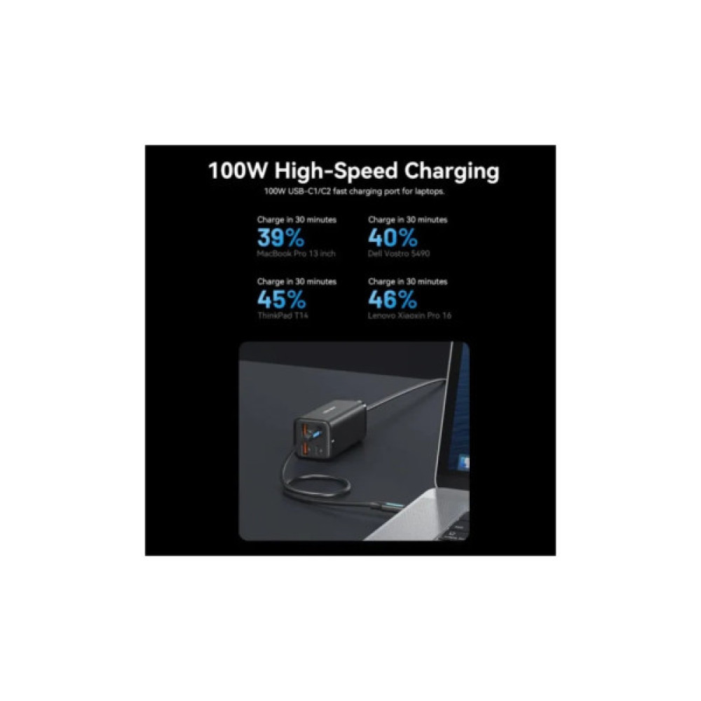 Зарядний пристрій Vention 4xUSB 100W (2xUSB-C+2xUSB-A) PD3.0/QC 3.0/GaN Black (FBSBG-EU)