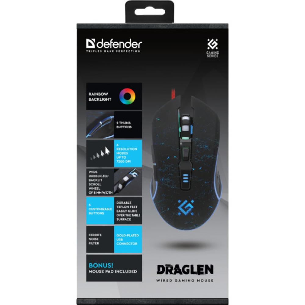 Мишка Defender Draglen GM-907 RGB USB Black (52907) Мишка Defender Draglen GM-907 RGB USB Black (52907)