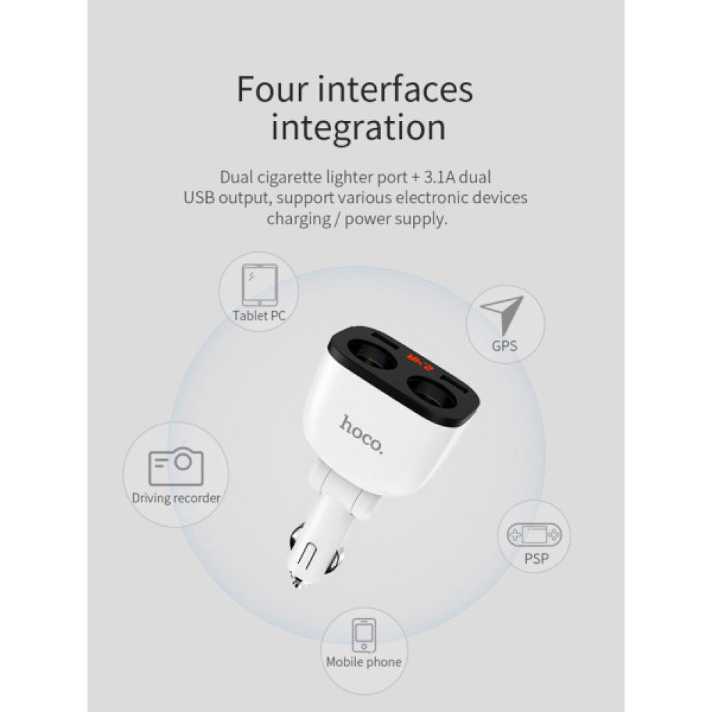 Зарядний пристрій HOCO HOCO Z28 Power ocean 2xUSB + display White (6957531091967)