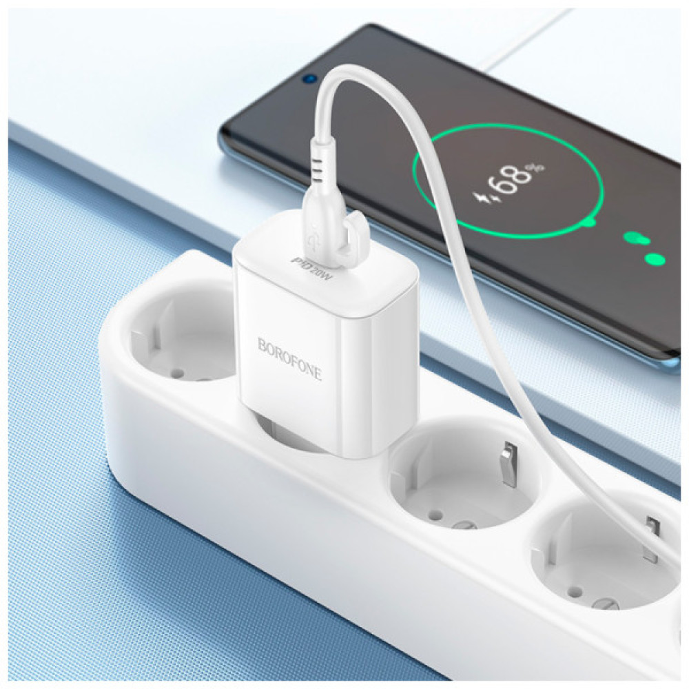 Зарядний пристрій BOROFONE BA81A USB-C PD20W + cable USB-C to USB-C White (6941991108204)