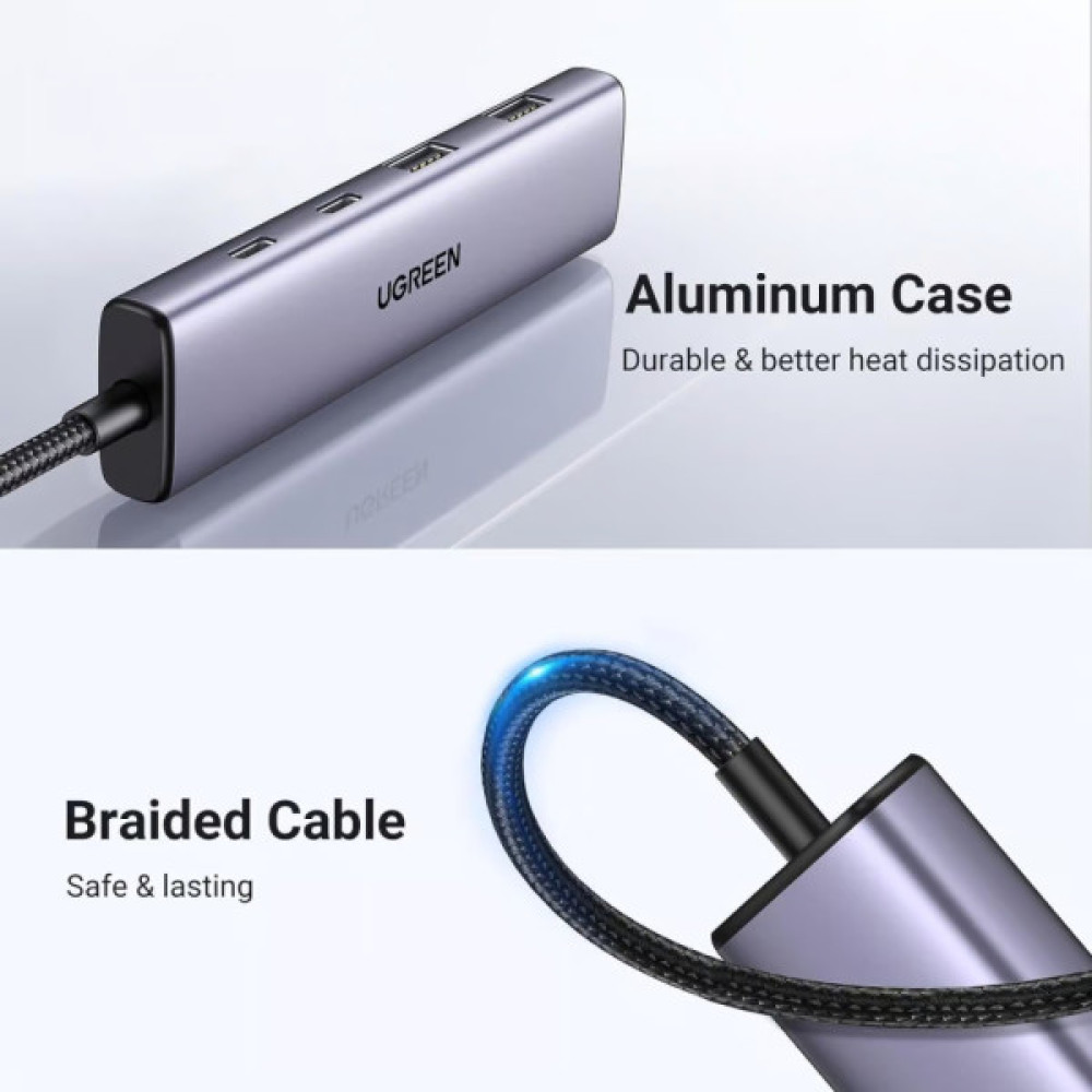Концентратор Ugreen USB-C to 2xUSB 3.0 + 2xUSB-C CM473 gray (15395)