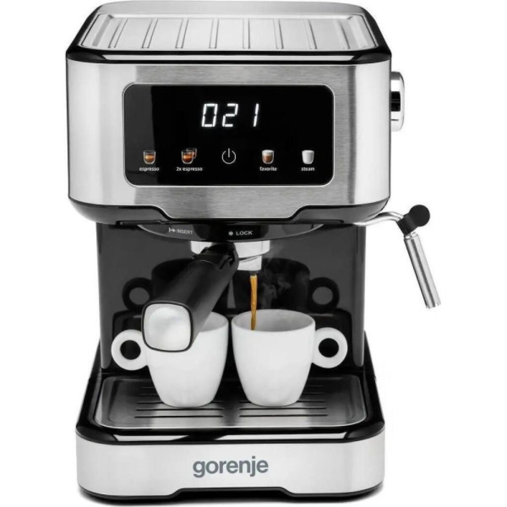 Кавоварка Gorenje ріжкова 1.5л, мелена, ручний капучинатор, нерж