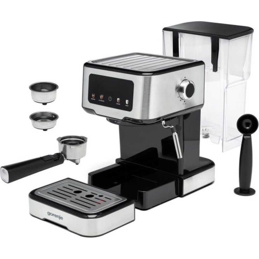 Кавоварка Gorenje ріжкова 1.5л, мелена, ручний капучинатор, нерж