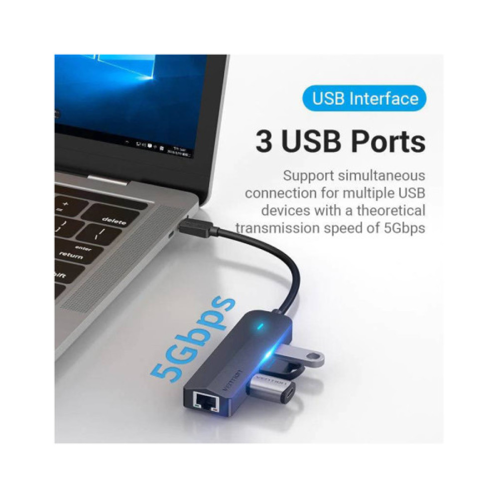 Концентратор VENTION USB 3.1 Type-C to 3xUSB 3.0+MicroUSB+RJ45 100M Ethernet black (TGPBB)