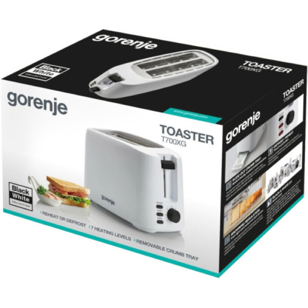 Тостер Gorenje, 850Вт, функц. розморожування, автовідключення, пластик, білий