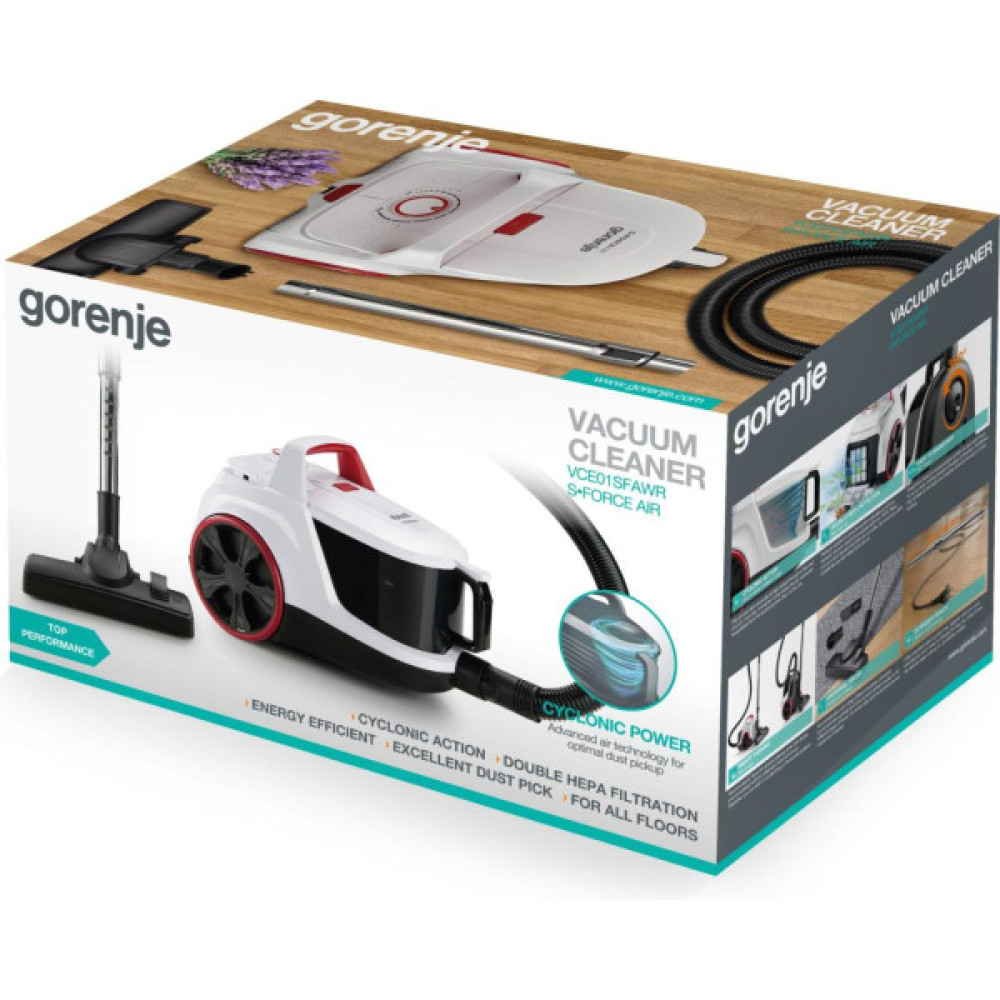 Пилосос Gorenje контейнерний, 850Вт, конт пил -3л, HEPA, телескоп трубка, білий