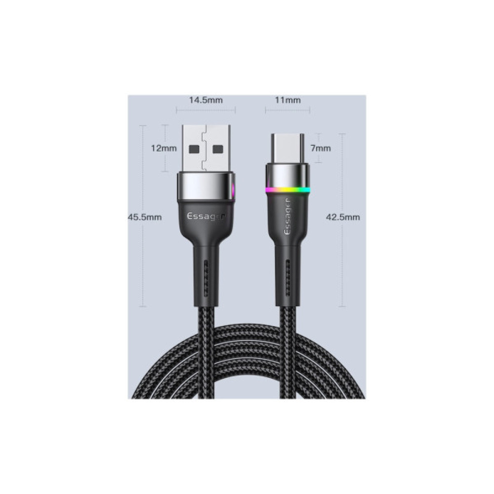 Дата кабель USB 2.0 AM to USB-C 0.5m 3A LED black Essager (EXCT-XCDB01)