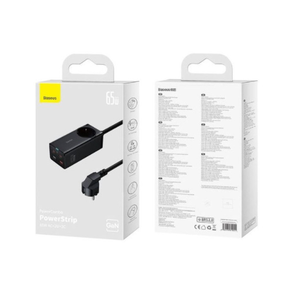 Зарядний пристрій Baseus AC + 2xUSB-C 65W + 2xUSB black (PSZM000901)