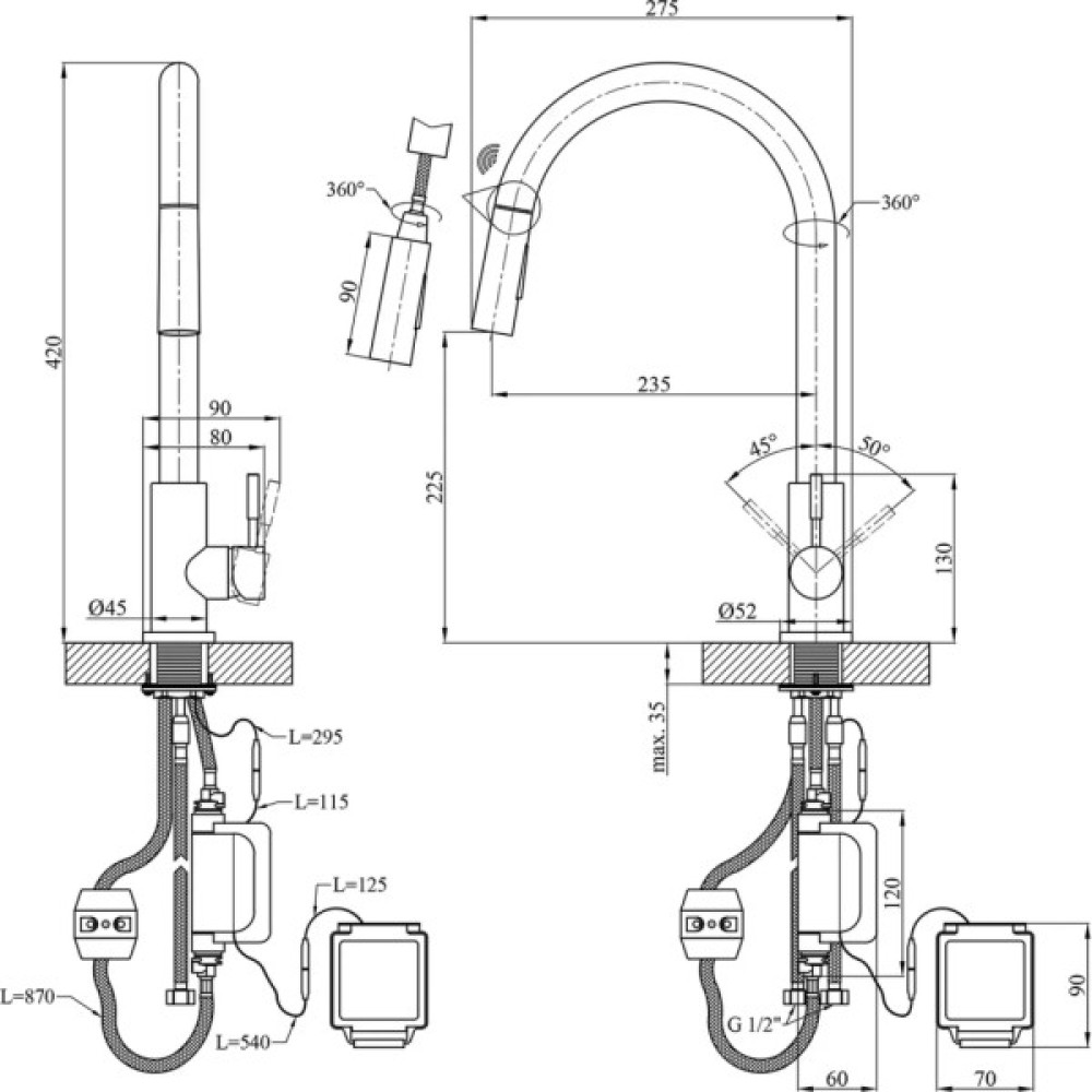 Змішувач Kroner Klassisch-PVD03916S (CV032496)