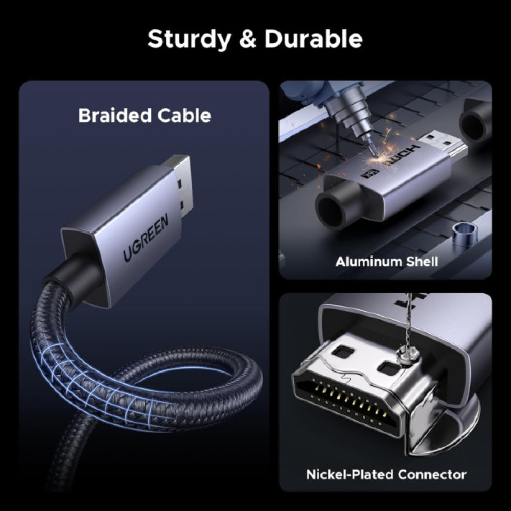 Кабель мультимедійний HDMI M to HDMI M 2.0m V2.2 16K60Hz 96Gbps braided black Ugreen (65900)