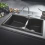 Мийка кухонна Grohe K700, граніт, прямокут., без крила, 838x560x241мм,  чаша - 2, врізна/під стільницю, чорний граніт