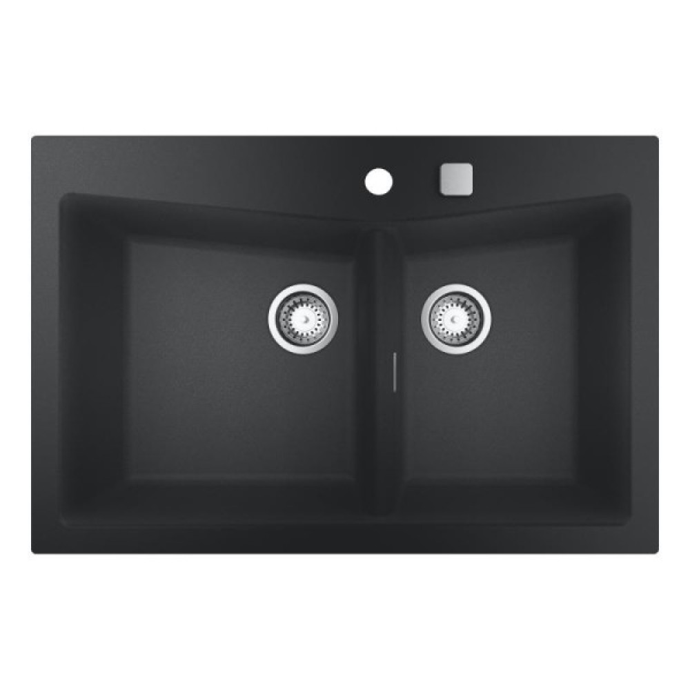 Мийка кухонна Grohe K700, граніт, прямокут., без крила, 838x560x241мм,  чаша - 2, врізна/під стільницю, чорний граніт