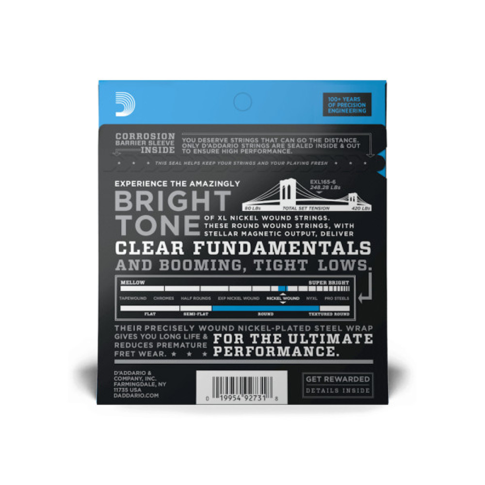 Струни для гітари D'Addario XL Nickel Wound Bass Reg Light Top / Med Bottom 6-String (32-135) (EXL165-6)
