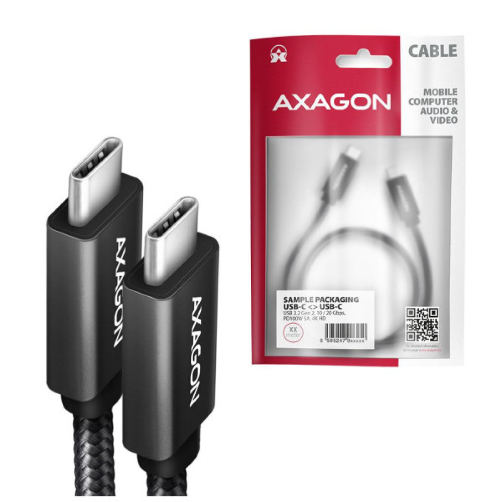 Дата кабель USB-C to USB-C 1.0m USB 3.2 Gen 2 PD 100W 5A 4K black AXAGON (BUCM32-CM10AB)