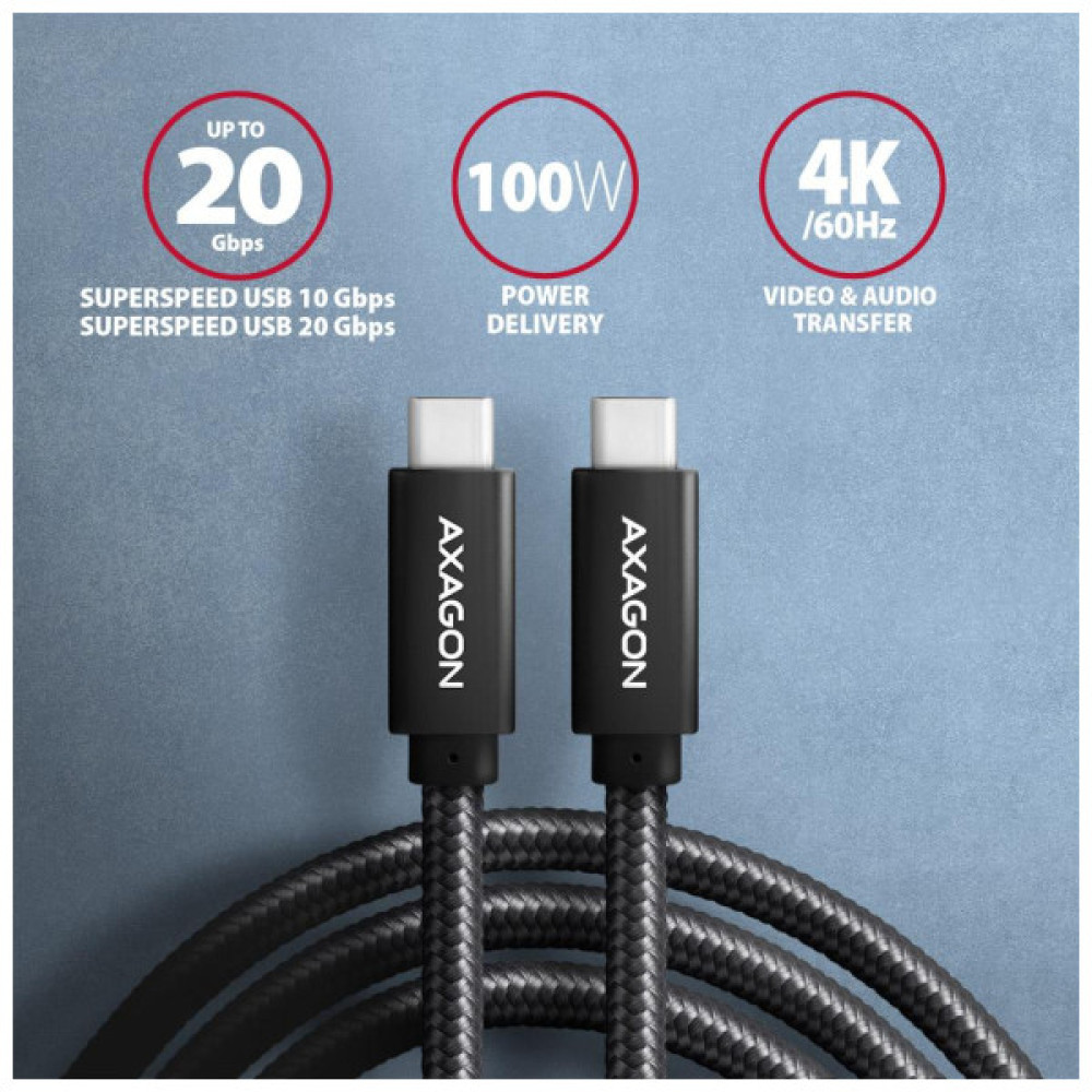 Дата кабель USB-C to USB-C 1.0m USB 3.2 Gen 2 PD 100W 5A 4K black AXAGON (BUCM32-CM10AB)