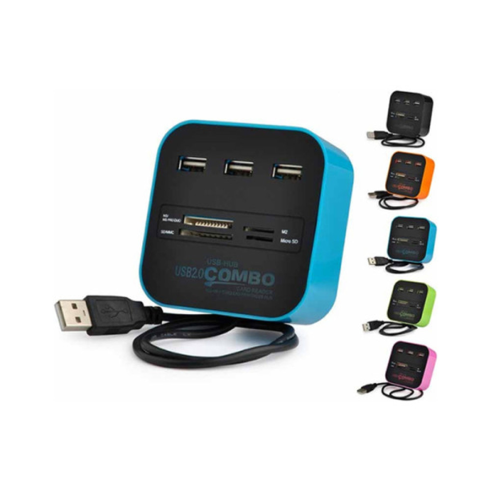 Концентратор Voltronic USB 2.0 to 3xUSB 2.0 + SD/MMC/TF/M2 blue/black (CUB3-Bl)