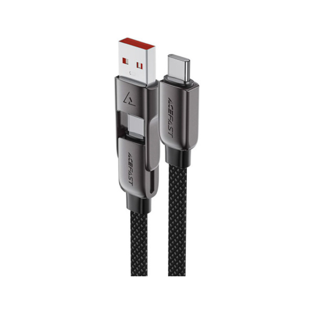 Дата кабель USB-C + USB-A to USB-C 1.2m 3.0A zink alloy C13-04 Black Acefast (6974316282334)