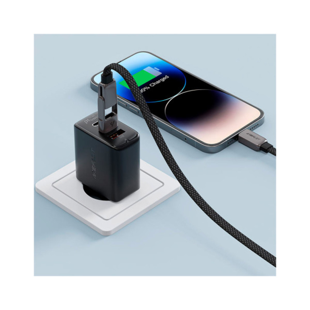 Дата кабель USB-C + USB-A to USB-C 1.2m 3.0A zink alloy C13-04 Black Acefast (6974316282334)