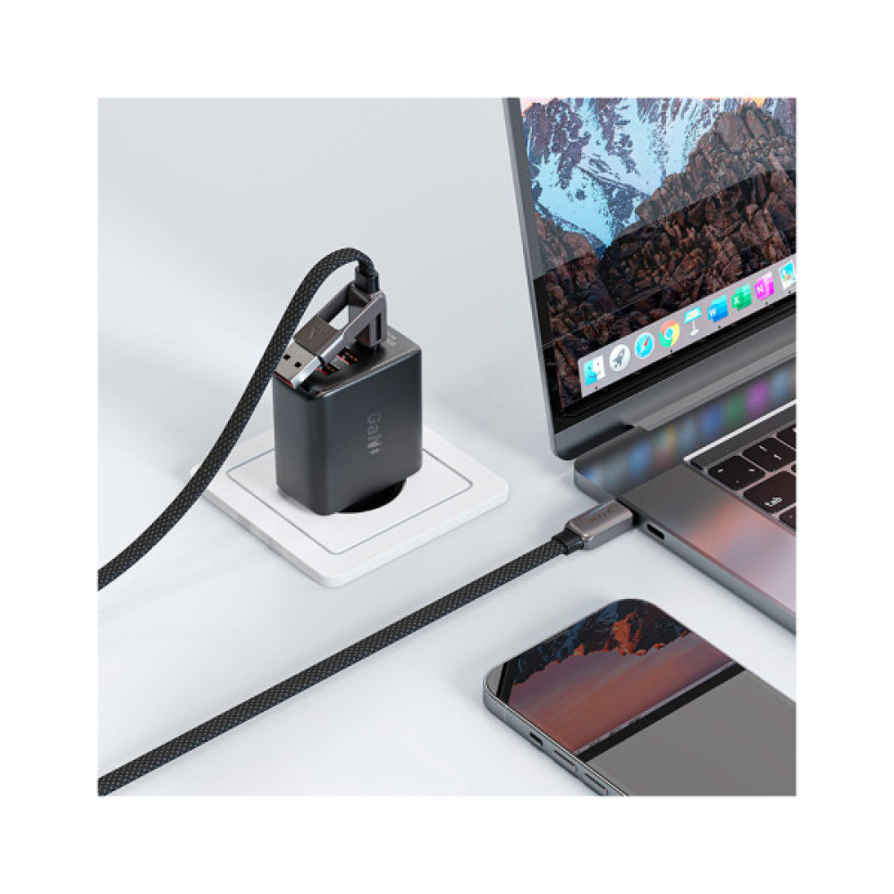 Дата кабель USB-C + USB-A to USB-C 1.2m 3.0A zink alloy C13-04 Black Acefast (6974316282334)