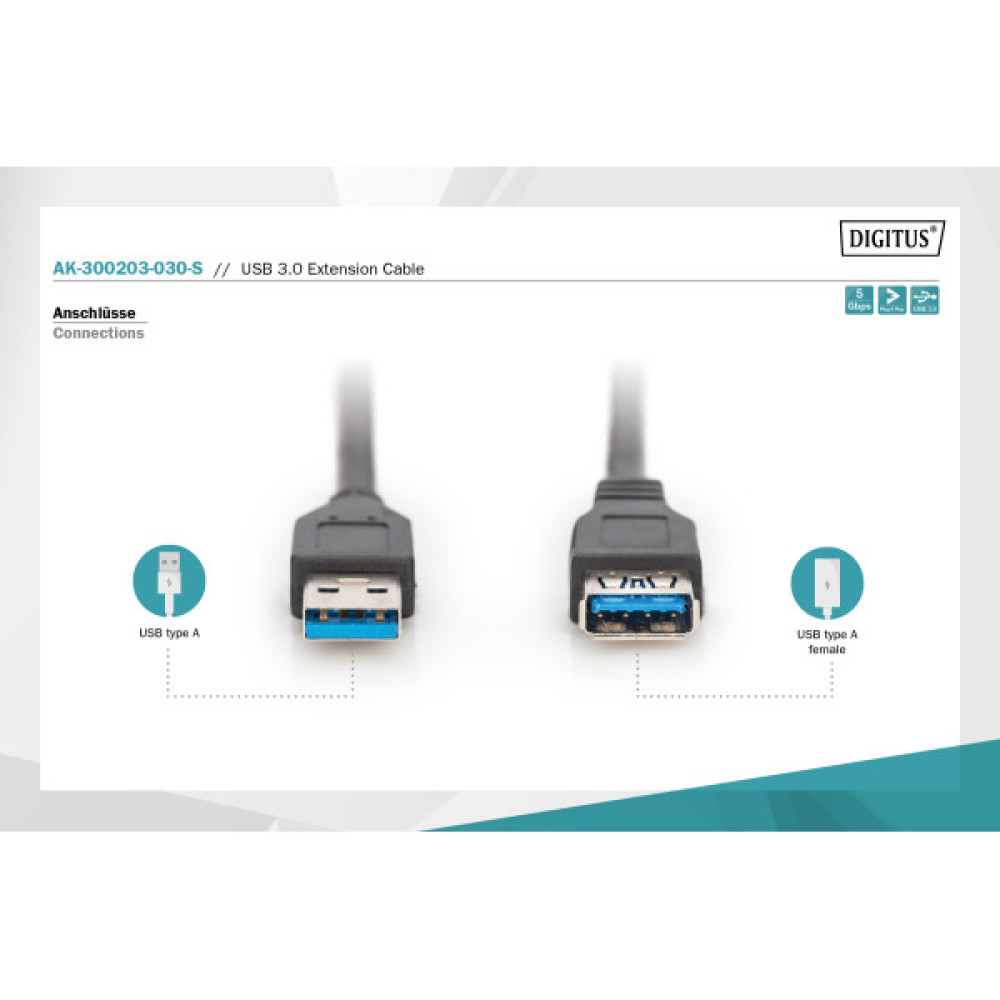 Кабель ASSMANN USB 3.0 (AM/AF) 3.0м, чорний