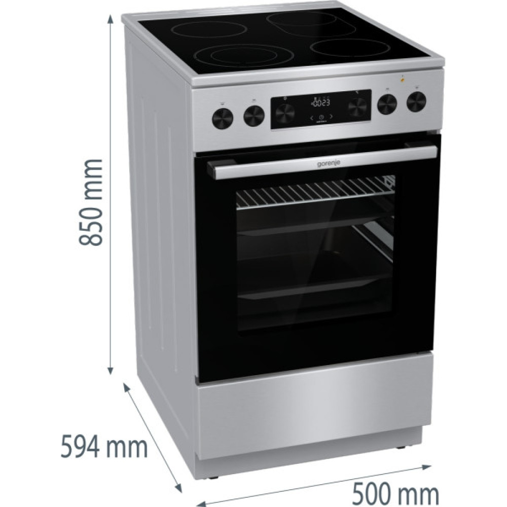 Плита Gorenje електрична склокерамічна, 70л, 50x60см, дисплей, приготування з паром, програматор, нерж